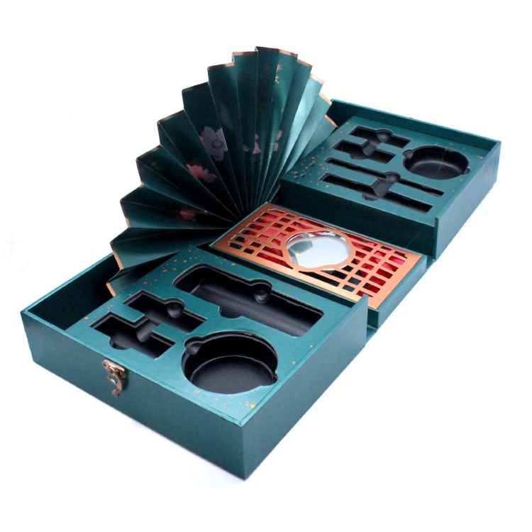 blue cardboard box with custom insert tray