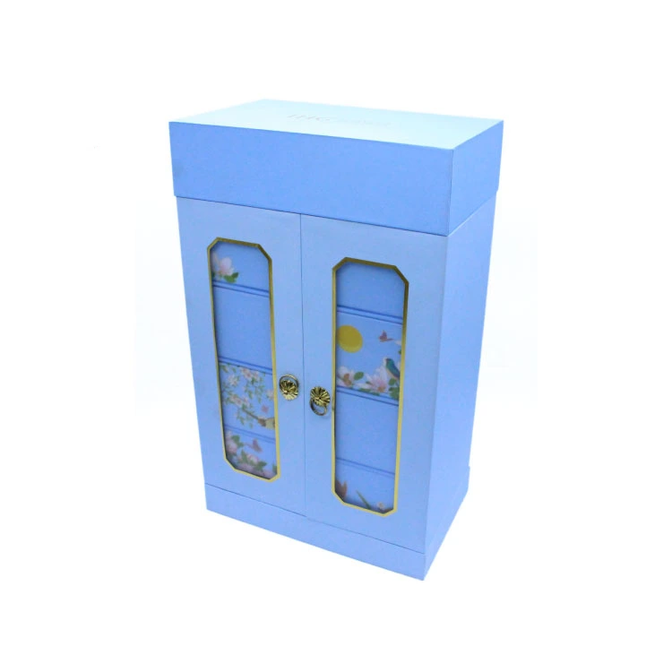 blue tall rectangular box with window display