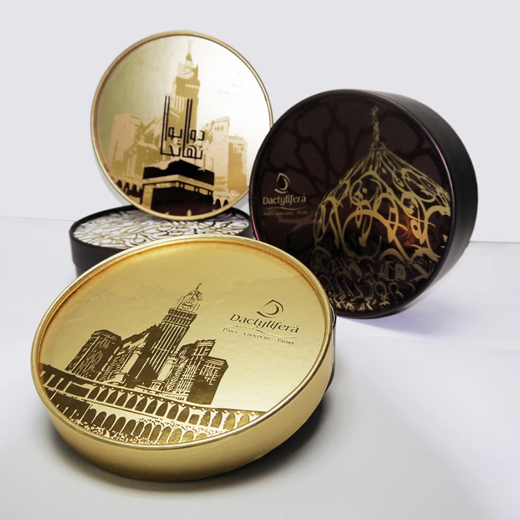 gold round paper box arabic pattern