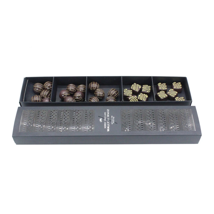long black chocolate box with plastic tray insert