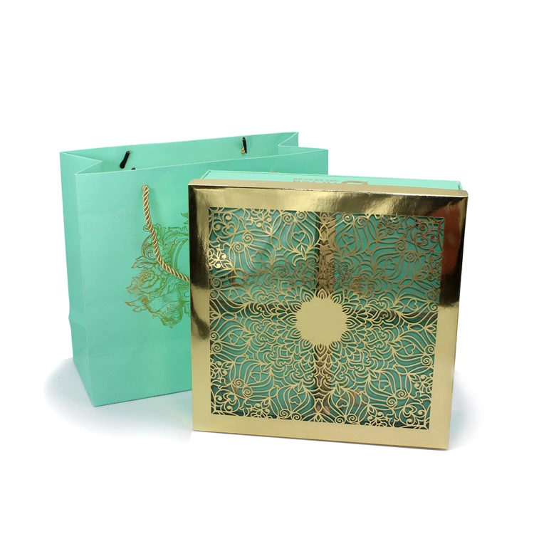 luxury green gold pattern square gift box
