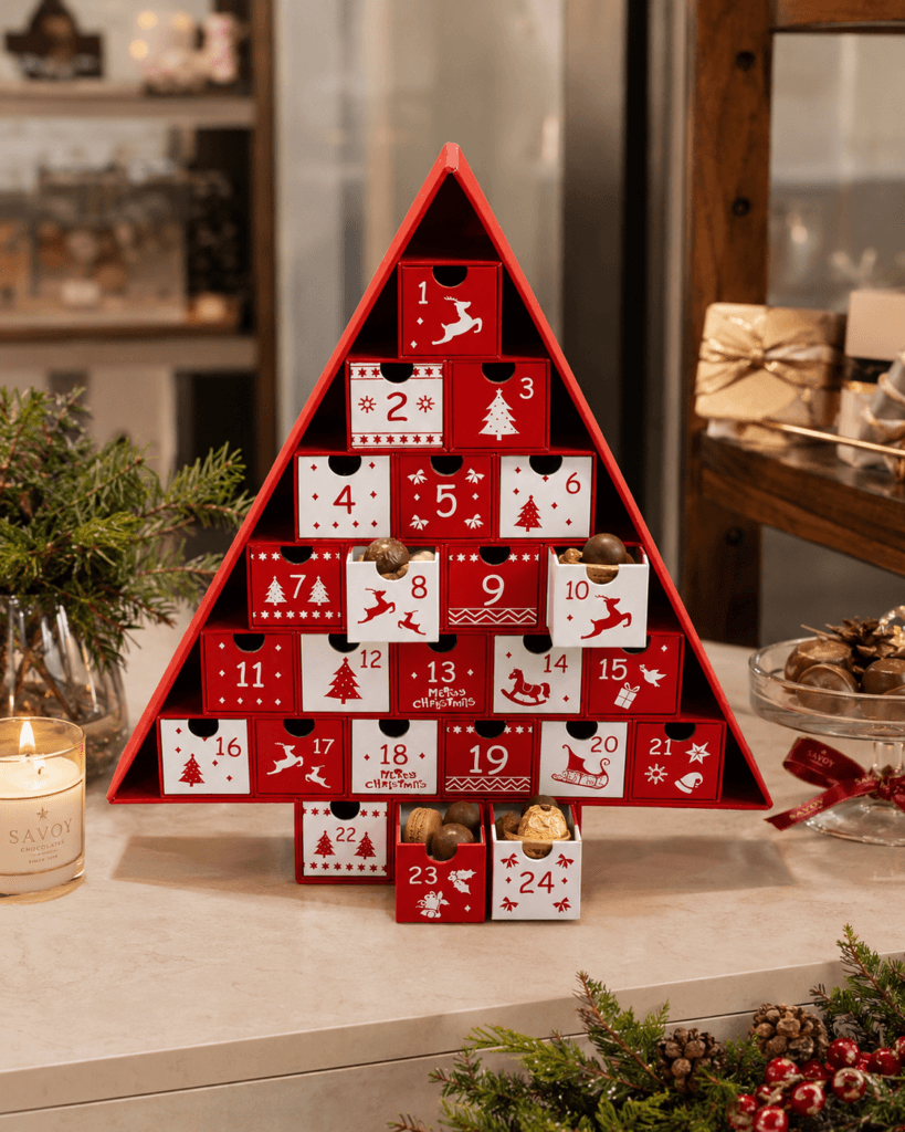 Custom Christmas tree advent calendar box with 24 drawers for chocolates and holiday gifts